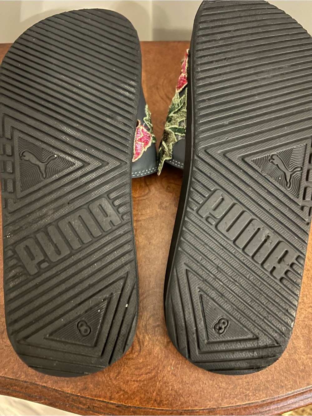Puma Black Slide Sandals with Pink Floral Embroidery - Picture 3 of 3